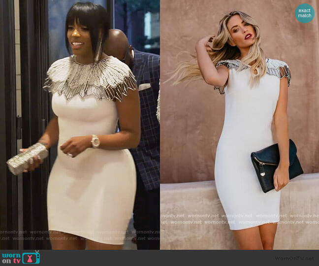 Vici Ritzy Embellished Cape Bodycon Dress worn by Porsha Williams on The Real Housewives of Atlanta