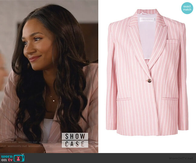 Victoria Beckham Tailored Striped Blazer worn by Layla Keating (Greta Onieogou) on All American