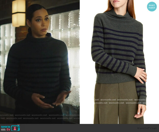 Vince Breton Stripe Turtleneck Cashmere Sweater worn by Macy Vaughn (Madeleine Mantock) on Charmed
