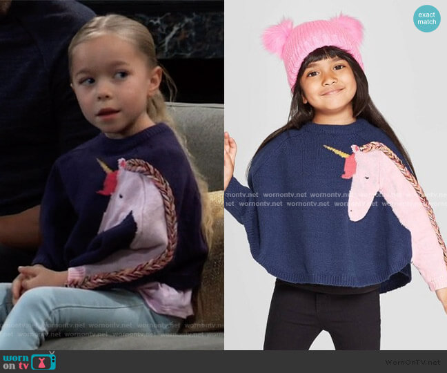 Cat & Jack Unicorn Pullover worn by Violet Finn (Jophielle Love) on General Hospital