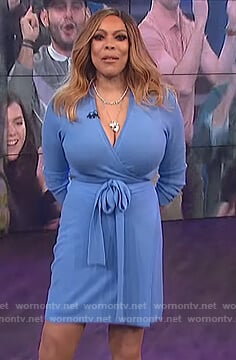 Wendy’s blue knit wrap dress on The Wendy Williams Show