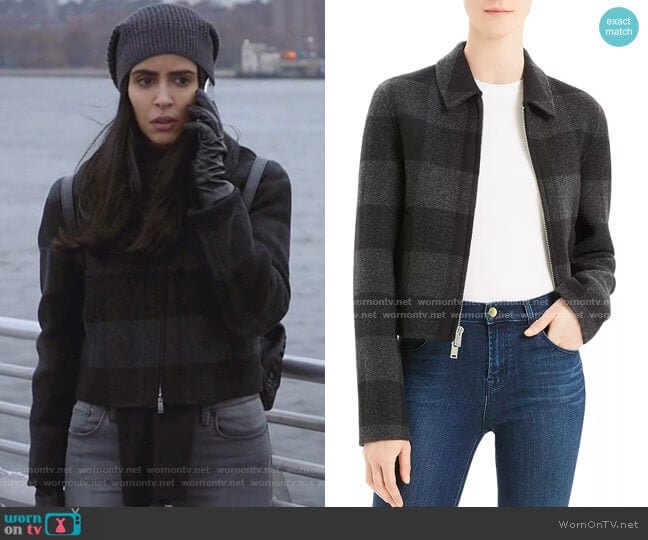 Theory Wool Buffalo Plaid Zip Jacket worn by Saanvi (Parveen Kaur) on Manifest