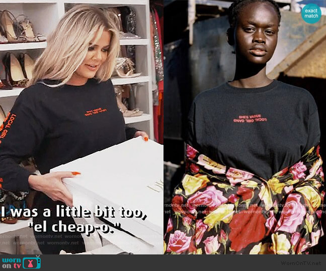 Local Girl Gang she’s vague long sleeve Top worn by Khloe Kardashian on Keeping Up with the Kardashians