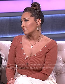 Adrienne’s brown sweater and belted pants on The Real
