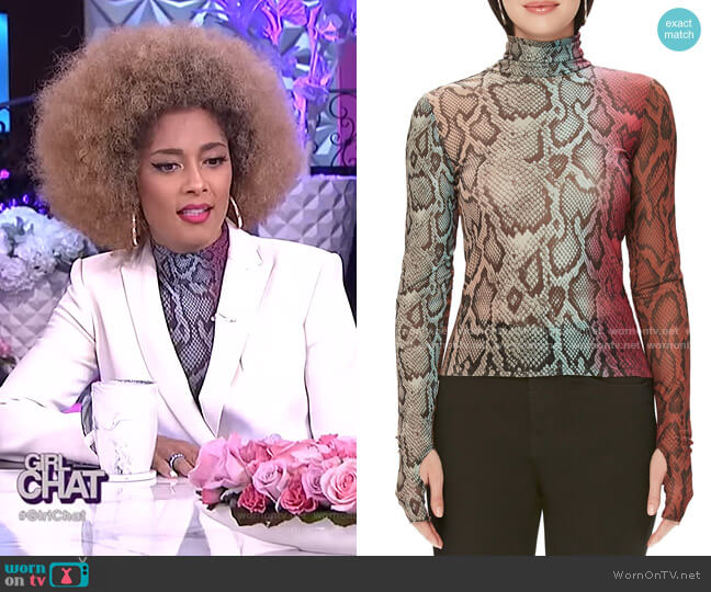 AFRM Zadie Semi Sheer Turtleneck worn by Amanda Seales on The Real