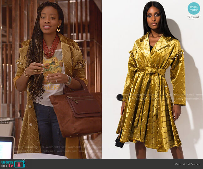 Akira Label Tic Toc Velvet Trench Jacket worn by Yana (Kiandra Richardson) on Empire