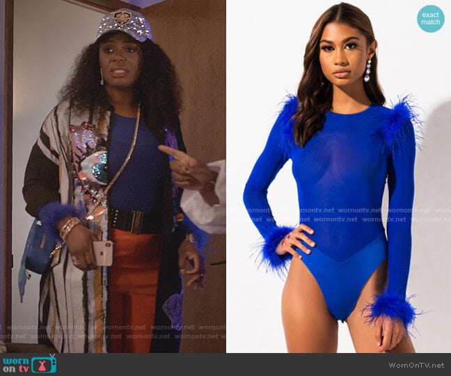 Akira Label Still Not Over You Feather Bodysuit worn by Porsha Taylor (Ta'Rhonda Jones) on Empire