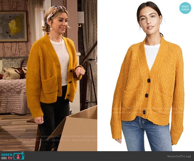 A.L.C. Cleveland Cardigan in Mustard worn by Ava Germaine (Chelsea Kane) on The Expanding Universe of Ashley Garcia