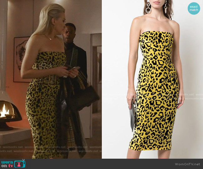 Alex Perry Nolan Velvet Touch Strapless Dress worn by Alexis Carrington (Elaine Hendrix) on Dynasty