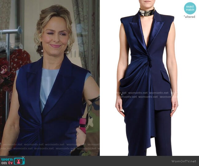 Alexander Mcqueen Asymmetric Single-Breasted Longline Wool Jacket worn by Jacqueline (Melora Hardin) on The Bold Type