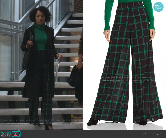 Alice + Olivia Athena Plaid Wide-Leg Pants worn by Maggie Pierce (Kelly McCreary) on Greys Anatomy