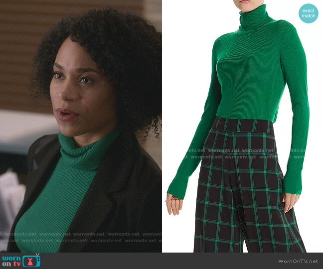 Alice + Olivia Roberta Rib-Knit Wool Turtleneck Sweater worn by Maggie Pierce (Kelly McCreary) on Greys Anatomy