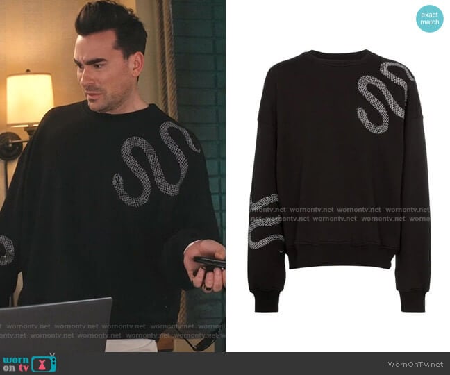 Amiri Snake Applique Cotton Sweatshirt worn by David Rose (Daniel Levy) on Schitts Creek