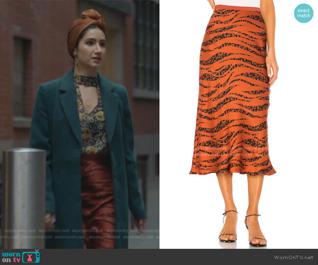 Anine Bing Bar Print Silk Midi Skirt worn by Adena El-Amin (Nikohl Boosheri) on The Bold Type
