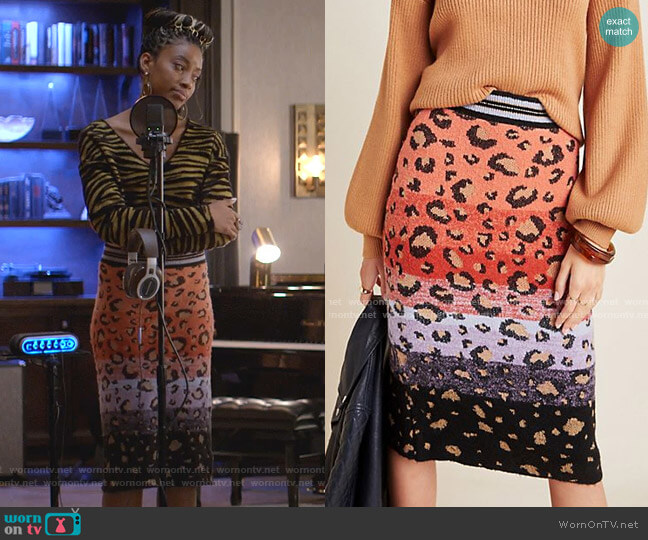 Maeve Leopard Sweater-Knit Pencil Skirt worn by Yana (Kiandra Richardson) on Empire