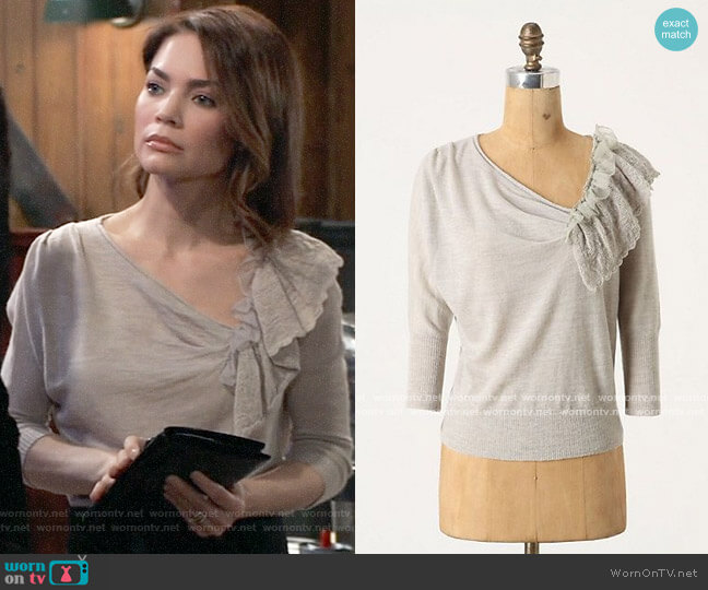 Moth Oblique Pointelle Pullover worn by Elizabeth Webber (Rebecca Herbst) on General Hospital