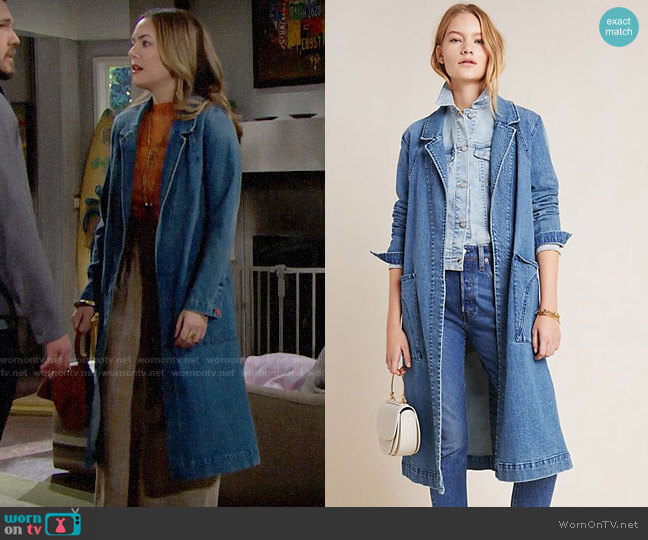 Anthropologie Peggy Denim Duster Jacket worn by Hope Logan (Annika Noelle) on The Bold and the Beautiful
