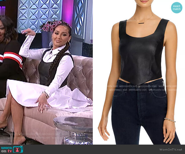 Aqua Faux-Leather Sleeveless Top worn by Adrienne Houghton on The Real