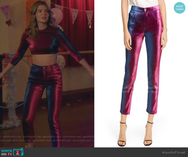 Area Stretch Lamé Straight Leg Pants worn by Sutton (Meghann Fahy) on The Bold Type