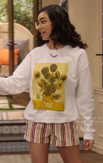 Ashley’s Van Gogh sunflowers sweatshirt on The Expanding Universe of Ashley Garcia
