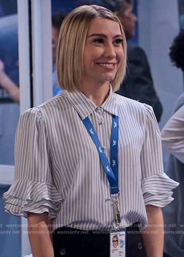 Ava’s striped ruffle sleeve blouse on The Expanding Universe of Ashley Garcia