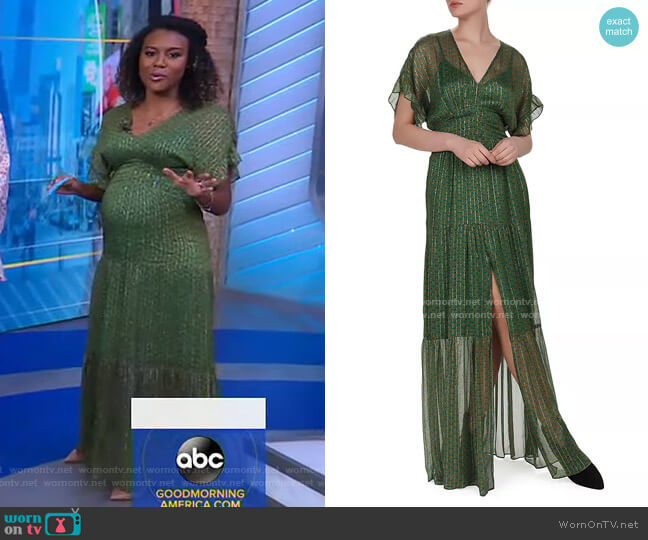 Ba&Sh Wanda Metallic Herringbone Print Maxi Dress worn by Janai Norman on Good Morning America