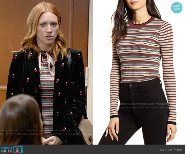 Bailey 44 Courtney Metallic Stripe Sweater worn by Julia Bechley (Brittany Snow) on Almost Family