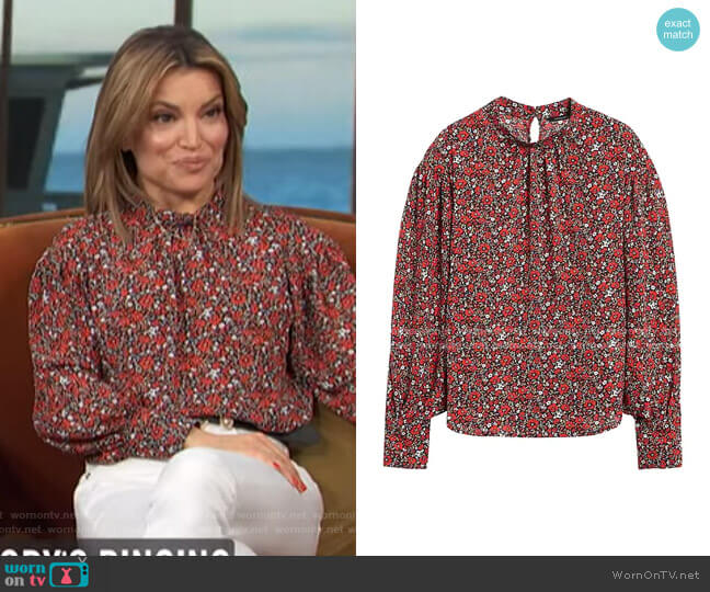 Banana Republic Print Bishop-Sleeve Top worn by Kit Hoover on Access Hollywood