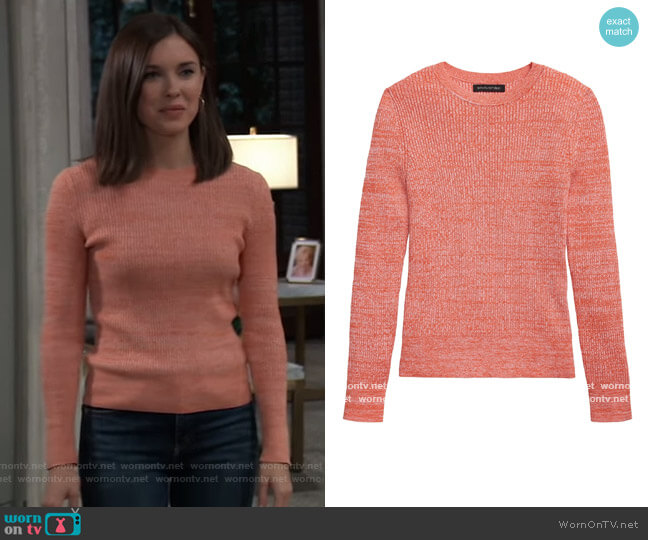 Banana Republic Stretch Cotton Crew-Neck Sweater in Orange worn by Willow Tait (Katelyn MacMullen) on General Hospital