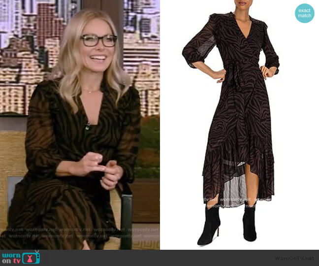 Ba&Sh Selena Zebra-Stripe Wrap Dress worn by Kelly Ripa on Live with Kelly and Mark