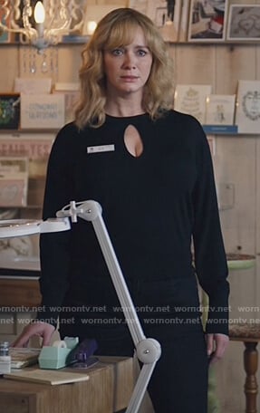 Beth’s black keyhole sweater on Good Girls