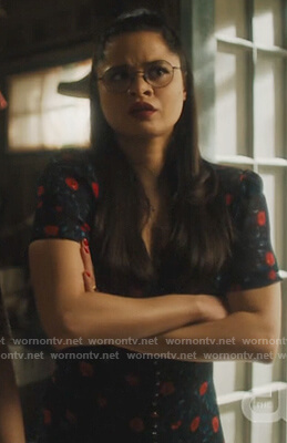 Mel’s black floral button front dress on Charmed