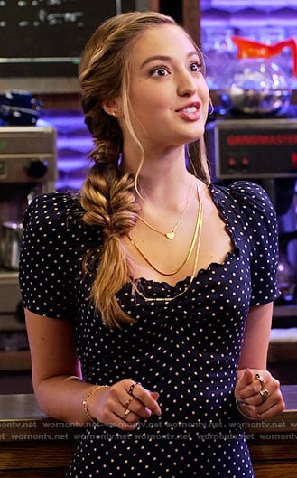 Brooke’s navy polka dot dress on The Expanding Universe of Ashley Garcia