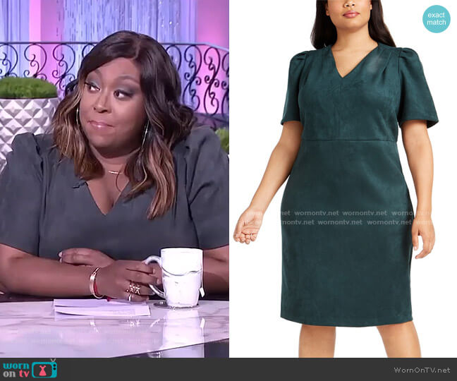 Calvin Klein Plus Size Puff-Sleeve Faux-Suede Dress worn by Loni Love on The Real
