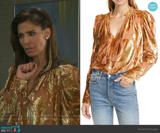 Ulla Johnson Camilla Velvet Devore Blouse worn by Hope Williams (Kristian Alfonso) on Days of our Lives