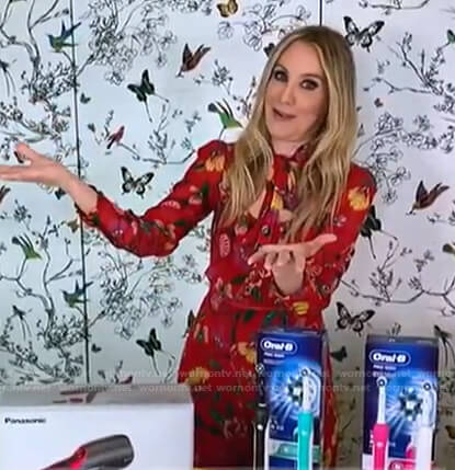Chassie Post’s red floral tie neck jumpsuit on Today