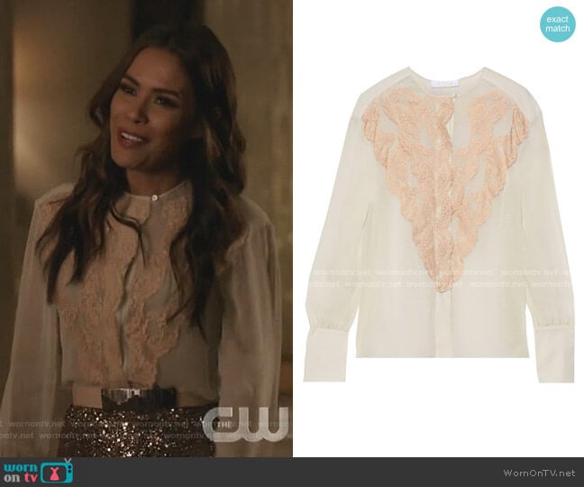 Chloe Lace-Trimmed Crepe Blouse