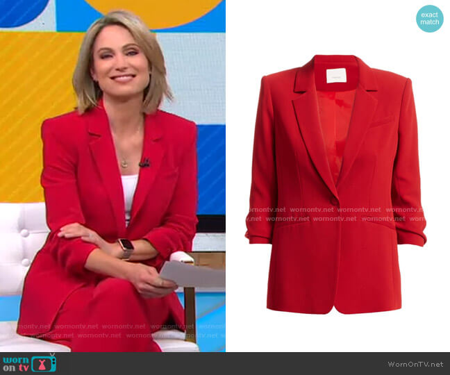 Cinq a Sept Khloe Crepe Ruched Blazer worn by Amy Robach on Good Morning America
