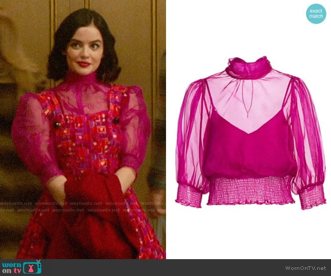 Cinq a Sept Cleo Silk Organza Top worn by Katy Keene (Lucy Hale) on Katy Keene