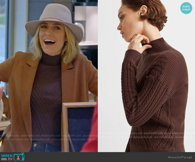 Club Monaco Cable Front Turtleneck Sweater in Brown worn by Kristin Cavallari on Very Cavallari