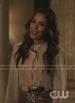 Cristal’s white and pink lace-trim blouse on Dynasty