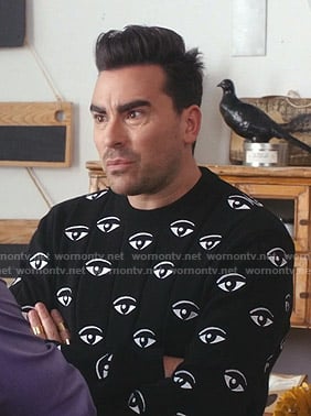 David’s black eye print ribbed sweater on Schitts Creek