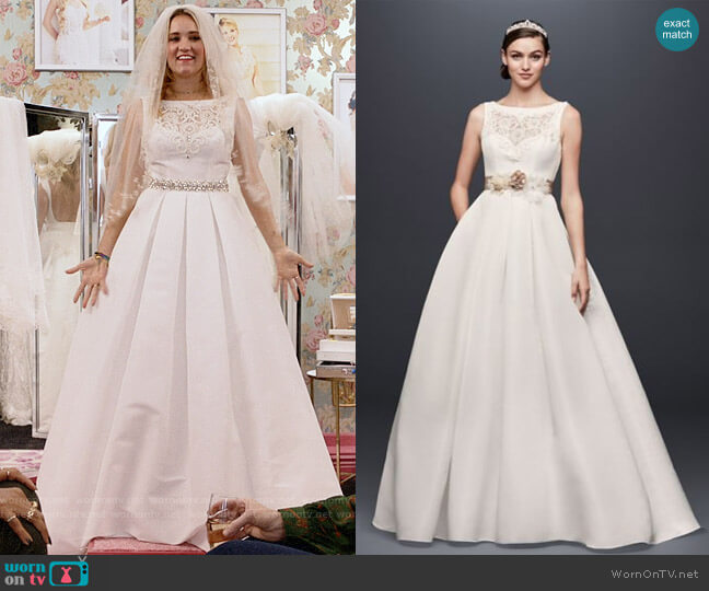 Davids Bridal Open Back Wedding Dress with Beading and Pockets worn by Roxy Doyle (Emily Osment) on Almost Family