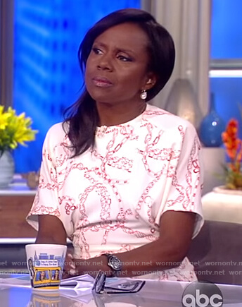 Deborah Roberts’s white chain print dress on The View
