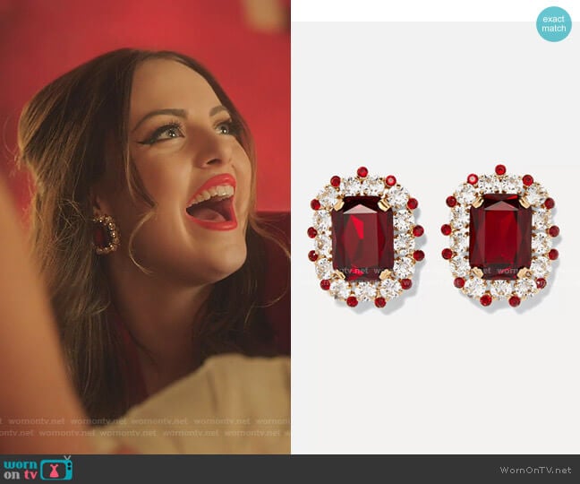 Dolce & Gabbana Gold-Tone Crystal Clip Earrings worn by Fallon Carrington (Elizabeth Gillies) on Dynasty