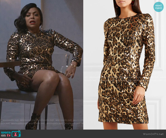 Dolce & Gabbana Leopard-Print Sequinned Crepe Mini Dress worn by Cookie Lyon (Taraji P. Henson) on Empire