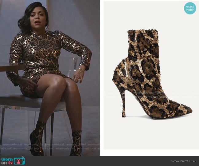 Dolce & Gabbana Sequined Stretch-Knit Sock Boots worn by Cookie Lyon (Taraji P. Henson) on Empire