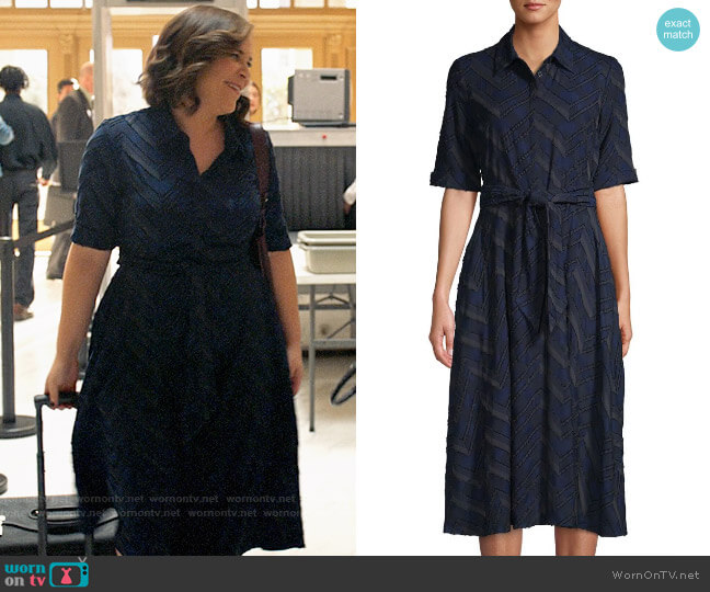 Donna Karan Chevron Flare Shirtdress worn by Sara Castillo (Lindsay Mendez) on All Rise