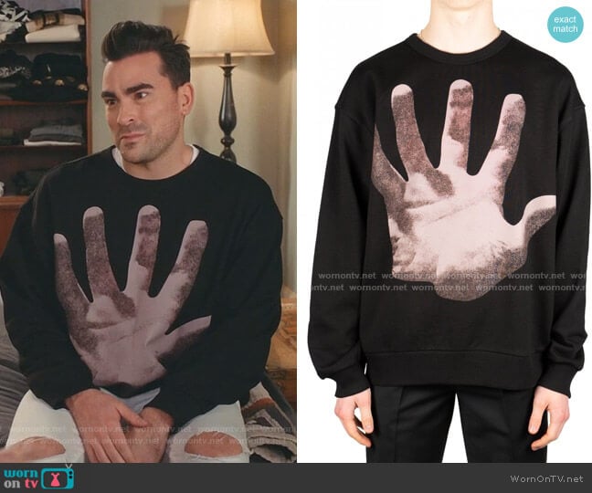 Dries van Noten Haston Hand Print Cotton Sweatshirt worn by David Rose (Daniel Levy) on Schitts Creek