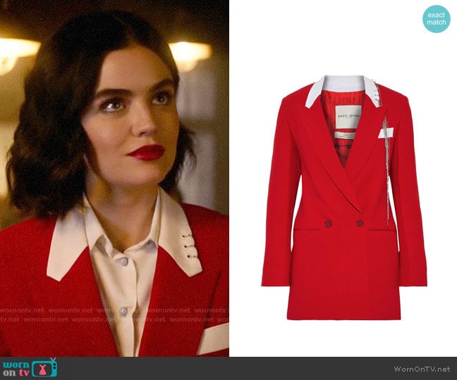 Each x Other Double-breasted embellished crepe blazer worn by Katy Keene (Lucy Hale) on Katy Keene